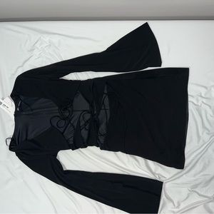 Zara medium black fitted mini dress cross tie Kendall Jenner revenge dress